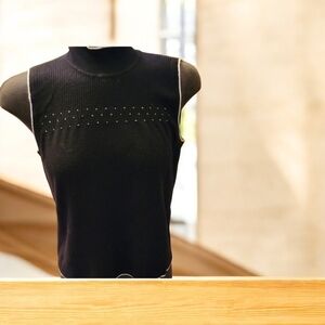 Black Sleeveless Top with White Trim